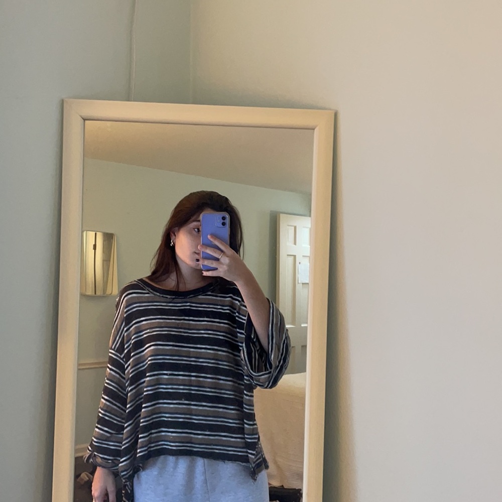 Striped Boxy 3/4 length sweater size small